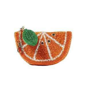 Monedero al por mayor naranja con cuentas, bolsa de cuentas de vidrio con forma de rodaja de fruta, llavero, cartera con cremallera, tarjetero para mujer, pequeñas bolsas de almacenamiento - Product Image 1