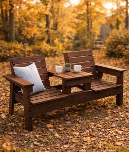 Banc de conversation extérieur moderne en teck massif avec table, mobilier de jardin et de terrasse - Product Image 1