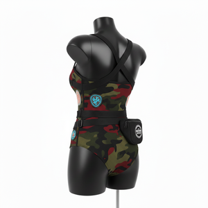 Traje de baño para mujer, 225 GSM, tela de poliéster y spandex de alta elasticidad, camuflaje, multipanel, logotipo sublimado. - Product Image 5