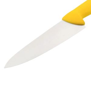 Couteaux de chef à lame argentée et manche jaune avec protège-doigts ergonomique et poignée courbée pour la découpe des légumes et la préparation quotidienne des aliments - Product Image 2