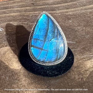 925 <b>Silver</b> Plated Fashionable Brass Gemstone <b>Rings</b> Blue Labradorite Largest <b>Ring</b> Women's Wedding Engagement Jewelry for Parties - Product Image 2