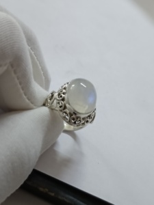 Blue Fire Rainbow Moonstone <b>Ring</b> 925 Sterling <b>Silver</b> Handmade <b>Statement</b> Promise <b>Ring</b> for Women Boho Oval June Birthstone Jewelry - Product Image 4