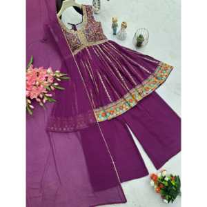 Conjunto de Traje de Fiesta de Gasa Morado para Mujer con Bordado de Hilo y Lentejuelas, Talla L, Sai Creation, 100% Poliéster - Product Image 5