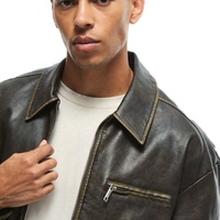 Blouson Moto Homme Personnalisé en Cuir Fendu Coupe-Vent Respirant Col Rabattable Fermeture Éclair Coupe Droite Hiver Uni