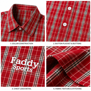Chemise en flanelle à carreaux rouge surdimensionnée pour homme, style streetwear, décontractée, boutonnée, en coton, pour le hip-hop, vente en gros - Product Image 4