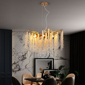 Lampadario a Sospensione Moderno Dorato da 24 Pollici con Fili di Cristallo a Cascata, Illuminazione di Alta Gamma per Soggiorno e Sala da Pranzo - Product Image 3
