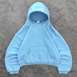 High Quality Heavyweight Terry Cropped Boxy Hoodie Custom Streetwear Drop Shoulder Crop Hoodies Men Oversized Thick Pullover - Product Image 4