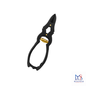 Coupe-ongles à action combinée, mâchoires concaves, ressort en forme de barillet doré avec verrouillage, revêtement noir en acier inoxydable - Product Image 2