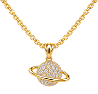 Pendentif Saturne en or céleste avec accent de diamant rond, collier de bijoux fins pour femmes, cadeau élégant personnalisé pour une célébration
