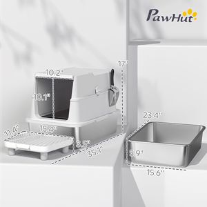 Extra Large Smart <b>Cat</b> Litter <b>Box</b> Stainless Steel High Sided Enclosure with Flip Cover and PP Scoop for Big <b>Cats</b> - Product Image 3
