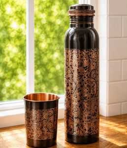 Botella de Agua de Cobre Marrón Antiguo con Símbolos Sagrados de los 7 Chakras Impresos, Bebedero con Beneficios Ayurvédicos para la Salud - Product Image 6