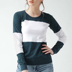 Crew Neck Streetwear <b>Women's</b> Color Blocked <b>Long</b> <b>Sleeve</b> <b>T</b>-<b>Shirt</b> Regular Fit Cotton Knitted Casual Top All Seasons <b>White</b> Navy Blue - Product Image 4