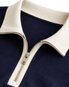 Manufacturer <b>Mens</b> Navy Blue Quarter Zip Polo <b>Shirt</b> With <b>White</b> Collar Short Sleeve <b>Casual</b> Knit Custom Manufacturer Summer Top - Product Image 6