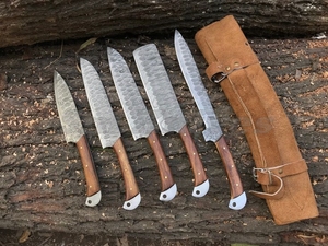 Juego de 5 Cuchillos de Cocina Hechos a Mano con Acero de Damasco y Mango de Madera, Personalizables OEM/ODM/OBM - Product Image 2