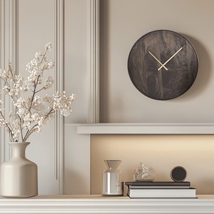 Mango Wood Rustic Wall <b>Clock</b> with Brass Inlays | Handcrafted Wholesale Decor - Product Image 1