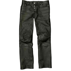 Pantalon en cuir véritable de haute qualité pour homme, couleur unie, style streetwear, personnalisable avec logo, idéal pour les motards et le quotidien. - Product Image 1