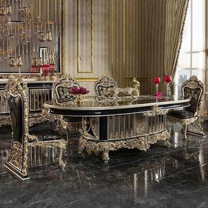 Juego de Comedor de Lujo Sovereign The Langham, Tallado a Mano en Madera de Teca Negra y Dorada, Colección de Muebles Clásicos para Palacio, Hotel o Villa - Product Image 4