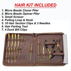 Kit d'outils professionnels pour extensions de cheveux en or, pour l'installation et le retrait de micro-anneaux, avec pinces, ciseaux, crochets et clips - Product Image 2