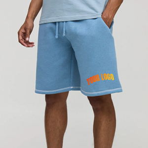 Shorts Bermuda Homme Bleu Clair 100% Coton Uni Taille Mi-Haute Style Urbain Écologique avec Ceinture Élastique et Logo Imprimé sur le Devant - Product Image 1