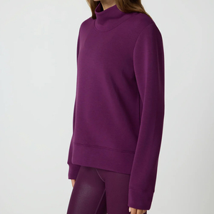 Sweat-shirt à col roulé et col rond, couleur unie, manches longues, tricoté, pour l'automne, respirant, style épaules tombantes - Product Image 5