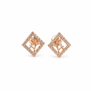 Pendientes de Oro Rosa de 18K con Diamantes y Diseño Floral Geométrico Namivaa para Mujer, Acabado Pulido, para Uso Diario, Fiestas, Bodas, Regalo de Joyería - Product Image 2