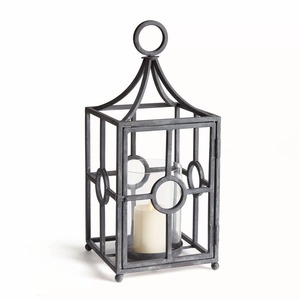<b>Black</b> Iron <b>Lantern</b> With Glass Panel <b>Candle</b> Holder For Home Decoration Durable Metal Design - Product Image 1