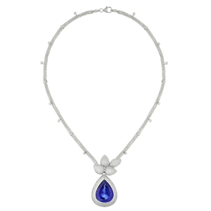 Collier de luxe pour femme avec pendentif saphir, plaqué or 18 carats et rhodium, serti de diamants en forme de goutte d'eau, chaîne serpent - Product Image 2