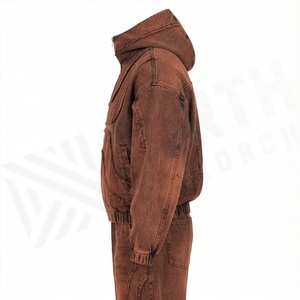 Custom Winter Heavyweight Acid Wash Zip Hoodie Unisex Sun Faded <b>Distressed</b> Embroidery Vintage Tracksuits Cotton Apparels - Product Image 3