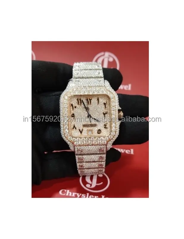 40MM Moda de lujo Hecho a mano VVS Clarity Moissanite Diamond Watch Reloj de pulsera completamente helado a precio barato