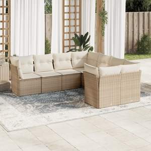 Conjunto de Sofás Modulares Grandes de Ratán Sintético PE Beige para Jardín, Muebles Modulares Cómodos para Exteriores - Product Image 1