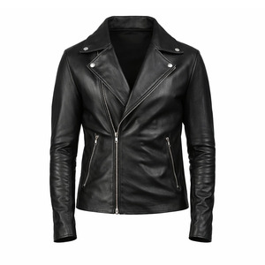 แจ็คเก็ตหนังไบค์เกอร์สีดำสำหรับผู้ชายสไตล์คลาสสิก ซิปแบบอสมมาตร แฟชั่นสตรีทแวร์สำหรับขี่มอเตอร์ไซค์ คุณภาพพรีเมียม - Product Image 1