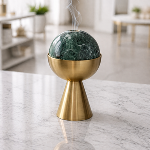 Difusor de Aroma de Mármol Verde con Base de Latón, Quemador de Aceites Esenciales, Decoración de Lujo para el Hogar, Porta Incienso de Piedra, Fragancia Moderna para Mesa - Product Image 6