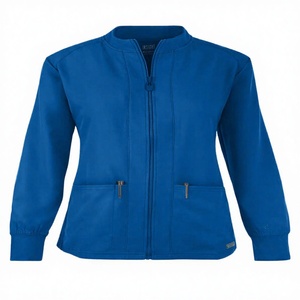 Blouse médicale unisexe bleue avec poches zippées, détection d'aiguilles, uniforme d'hôpital en polyester tissé, thermocollé, articles en stock - Product Image 1