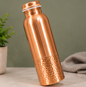 Bouteille d'eau artisanale en cuivre pur, qualité supérieure, base semi-martelée, gourde en cuivre, bienfaits ayurvédiques pour la santé, récipient en cuivre - Product Image 5