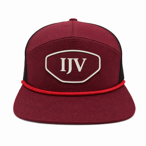Wholesale High Profile 7 Panel <b>Flat</b> Brim Rope <b>Cap</b> <b>Men</b> Women Custom Woven Patch Mesh Back Baseball Hat - Product Image 1