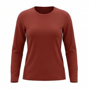 เสื้อยืดแขนยาวคอกลมสำหรับผู้หญิง เนื้อผ้าคอตตอนออร์แกนิค 100% คุณภาพพรีเมียม ยืดหยุ่น นุ่มสบาย ทรงพอดีตัว สีสันปรับแต่งได้ - Product Image 1