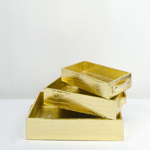 Bandejas Rectangulares de Cuero Dorado, Bandejas de Cuero de Cocodrilo de Lujo - Product Image 3