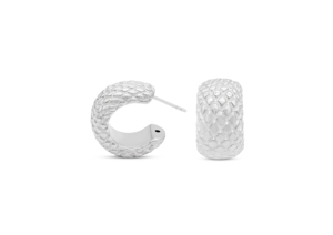925 <b>Silver</b> Mesh Texture Round C-Shape Minimalist <b>Stud</b> <b>Earrings</b> for Women [4.5mm Diameter] - Product Image 1