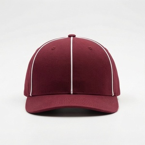 <b>Maroon</b> 6-Panel Baseball Cap with White Stitching Contrast Color Fitted Snapback Hat Unisex Casual Style Adult Size 58-60CM - Product Image 1