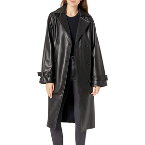 Abrigo Largo de Cuero Genuino para Mujer con Cuello Alto y Cremallera, Cortavientos Transpirable, Casual, para Invierno - Product Image 1