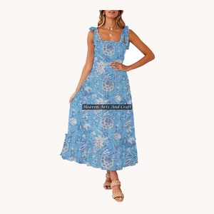 Vestido de Tirantes Finos de Algodón Estampado a Bloques Estilo Bohemio Gitano para Mujer, Novedad de Fábrica India 2026, Vestido de Noche de Moda - Product Image 3