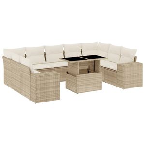 Set di Divani da Giardino Modulari in Rattan PE Beige, 10 Pezzi, Set di Mobili da Giardino - Product Image 2