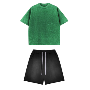 Conjunto de Camisa y Pantalones Cortos Casuales para Hombre, Lavado Ácido, Ropa de Verano con Camisas Transpirables con Efecto Desgastado y Lavado con Spray, Cómodo y Elegante - Product Image 2