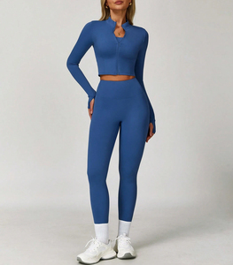 Ensemble de vêtements de sport pour femmes, veste respirante en coton/bambou sans couture, soutien-gorge de sport, leggings, haute élasticité, yoga, gym, vêtements de sport, fitness - Product Image 4