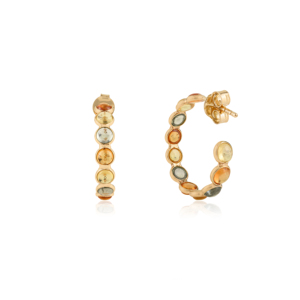Los Más Hermosos Pendientes de Aro en Forma de C de Oro Amarillo Sólido K18 con Múltiples Zafiros Arcoíris para Niñas, Productos al por Mayor, Proveedor de Joyería Fina - Product Image 5