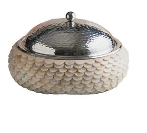 Serveur de nourriture en acier inoxydable et bois de casserole de conception arabe avec poignée en laiton à motif floral HotCase et HotPot Wholesale - Product Image 1