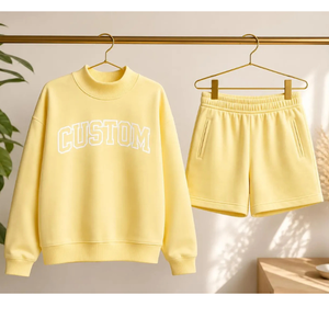 <b>Top</b> Selling Female 350Gsm French Terry Drop Shoulder Oversized Mock Neck Custom Print/Embroidered Athleisure Sweatshirt Sets - Product Image 5