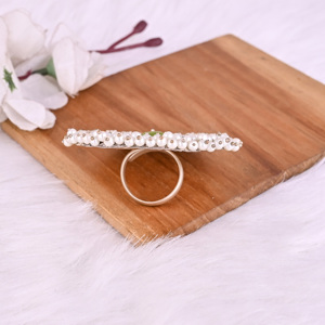 Green Cats'eye & Pearl Gemstone Floral Design Boho <b>Silver</b> Plated <b>Adjustable</b> Big <b>Ring</b> - Product Image 6