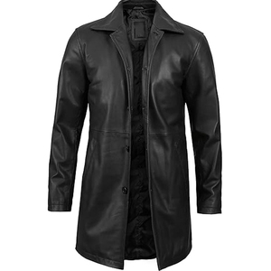 <b>Men's</b> Genuine Leather <b>Long</b> Trench <b>Coat</b> Notched Lapel Single Breasted Regular Sleeve <b>men's</b> <b>coats</b> Selling online in bulk - Product Image 1