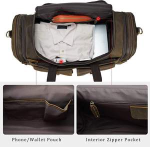 Elegante y Cómoda Bolsa de Lona de Cuero Genuino para Hombre y Mujer, Bolsa de Viaje Deportiva y de Gimnasio a la Moda con Dos Bolsillos Delanteros, Diseño de Caramelo - Product Image 3